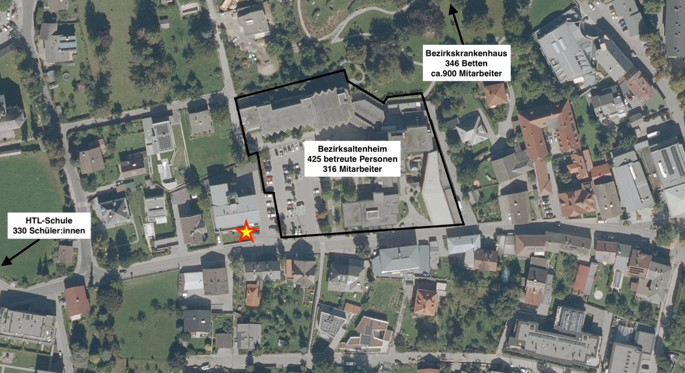 Luftbild mit der Lage der Beda-Weber-Gasse 38 in Lienz