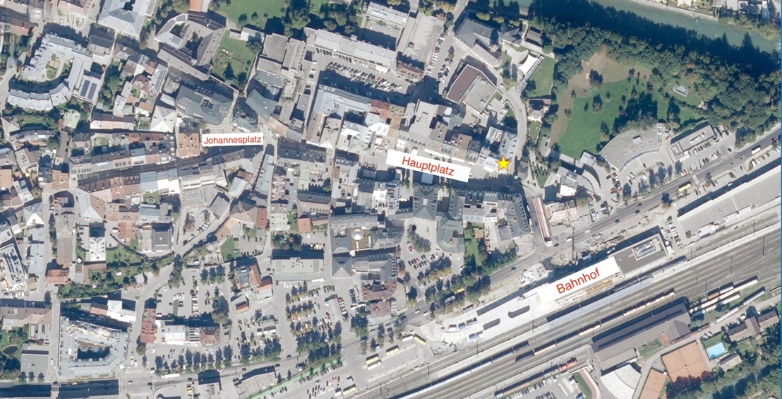 Luftbild mit der Lage des Büros am Hauptplatz 2