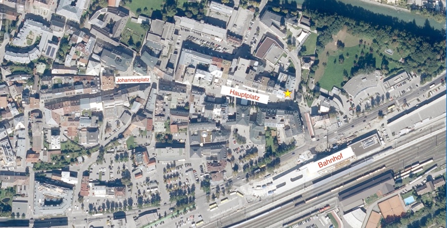 Luftbild mit der Lage der Ordination am Hauptplatz 2