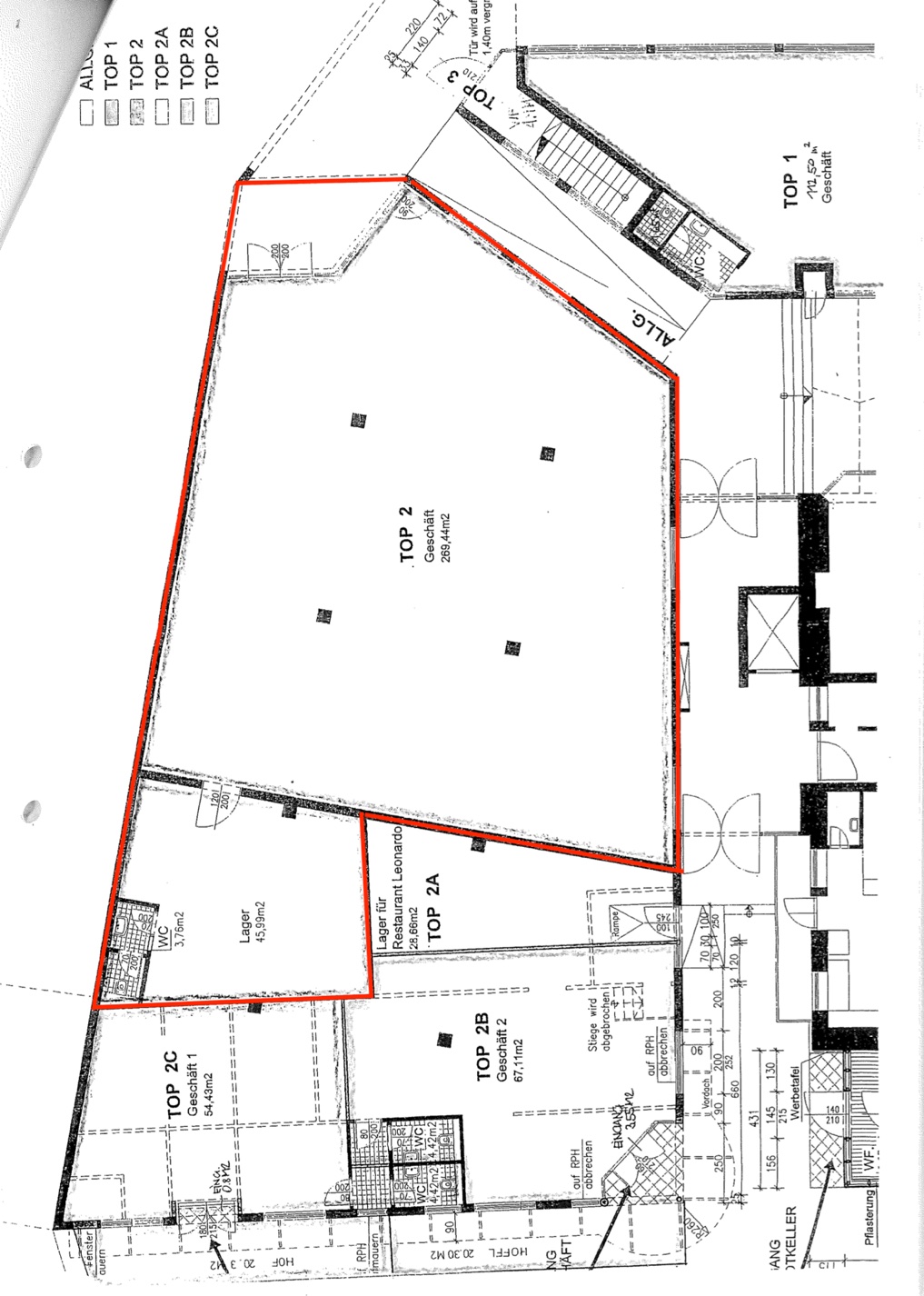 Grundriss der Geschäftsfläche Tiroler Straße 30